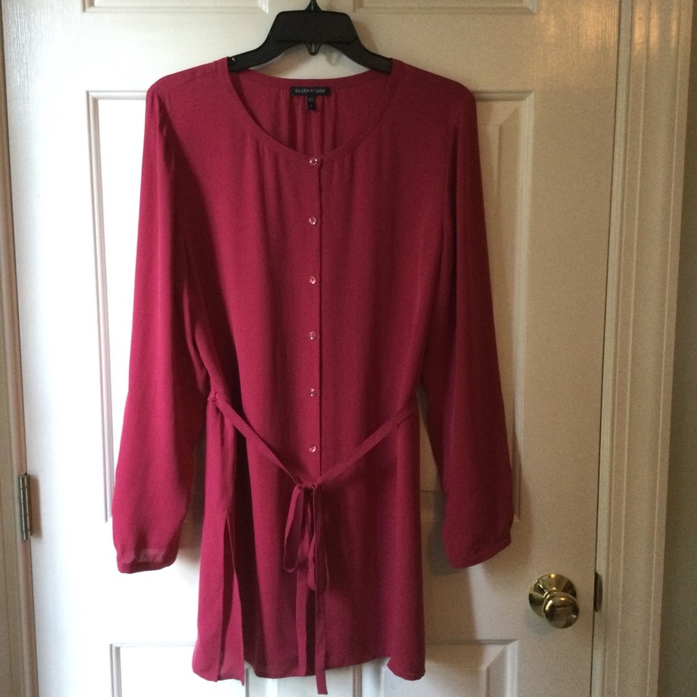 Eileen Fisher Raspberry Silk Tunic, long sleeves, size medium. Like new